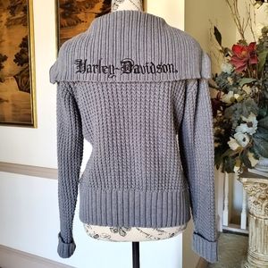 Harley Davidson embroidered sailor collar zip up sweater